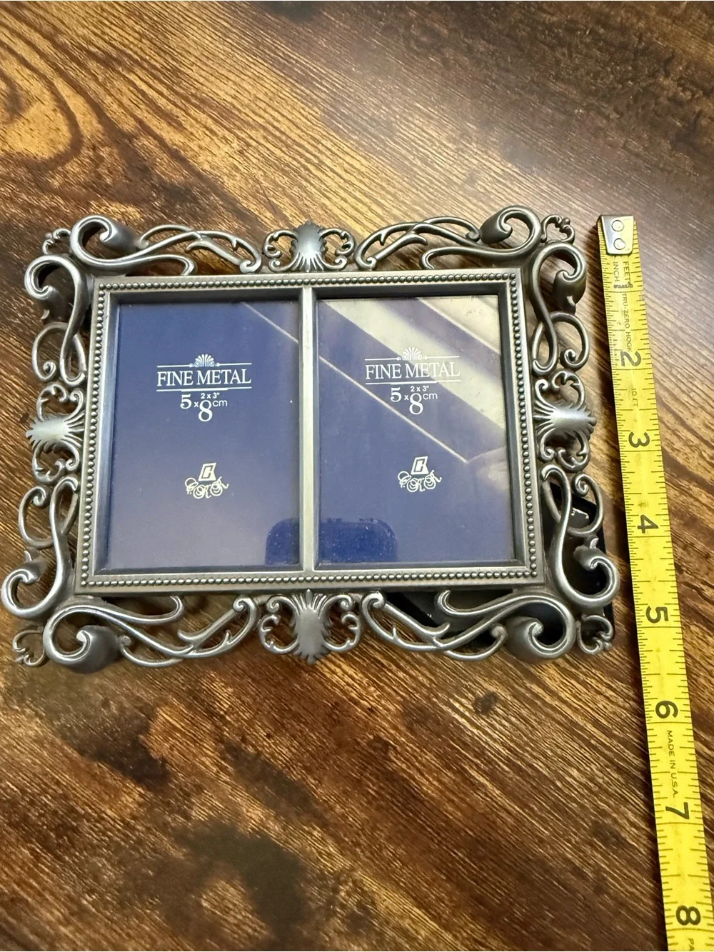 Ornate Double 2”x3” Photo Frame Silver Pewter